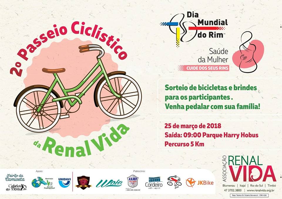 Passeio ciclístico Renal Vida é nesse domingo em Rio do Sul