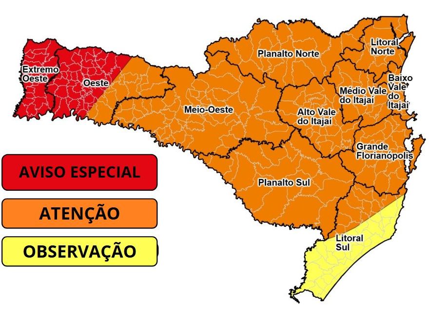 Proteção e Defesa Civil atualiza alerta e eleva para muito alto o risco de tempestades severas